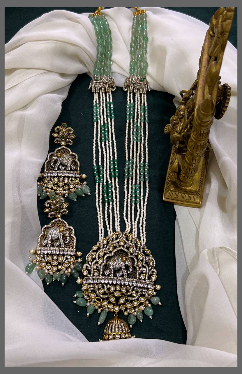 Green and White Pearl Haram With Eleplant Victoria Pendant - PB00467