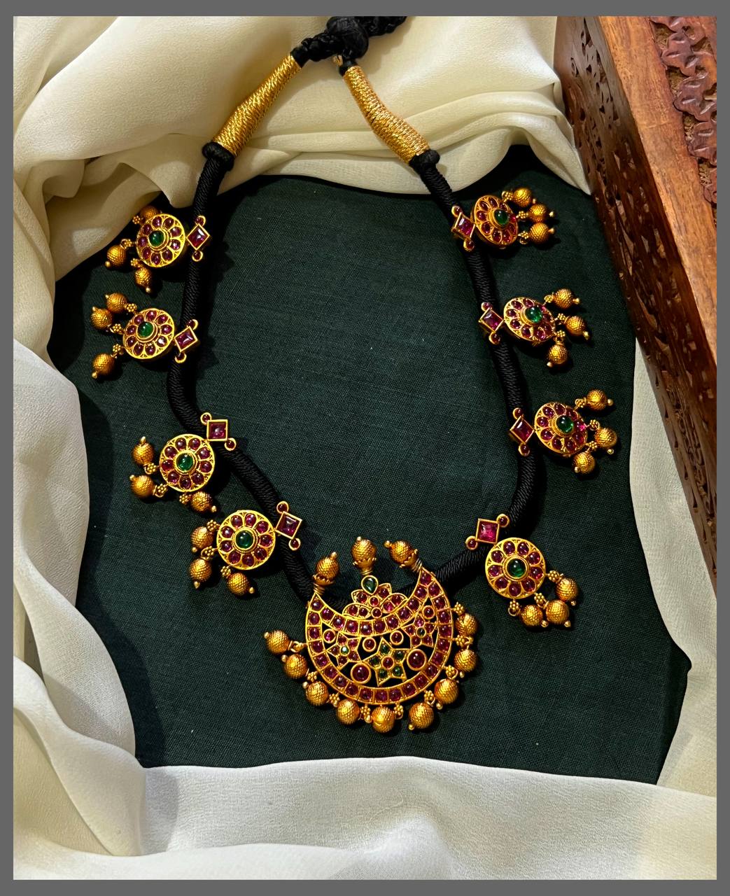 ChandBali Pendant with Small Bottu Pendant Necklace in Black dori - BD00119