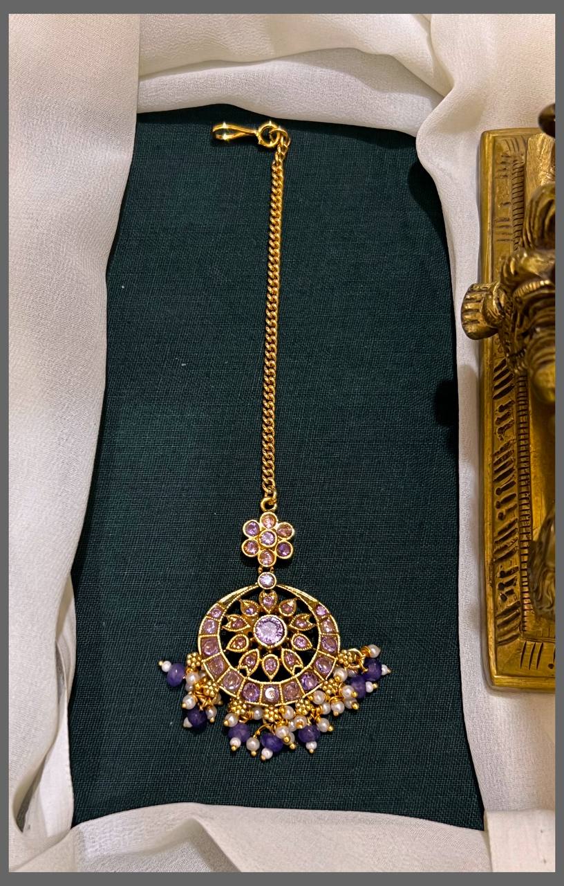 Flower Stone and Chandbali Maang Tikka - HA00175