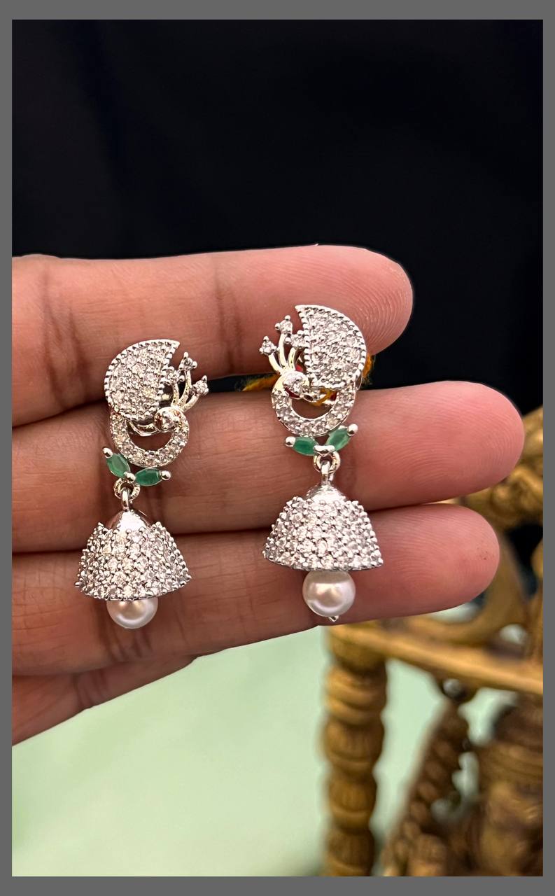 Beautiful White stone Peacock Jhumki in Diamond Earring - DE0017