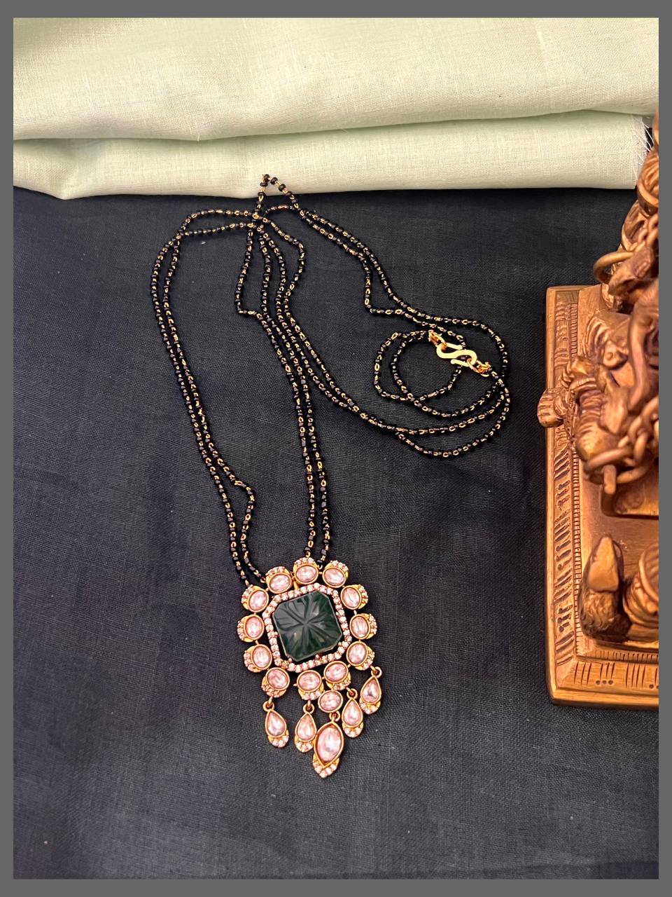 Emerald VictorianPendant with Black Beads Haram - BD00124