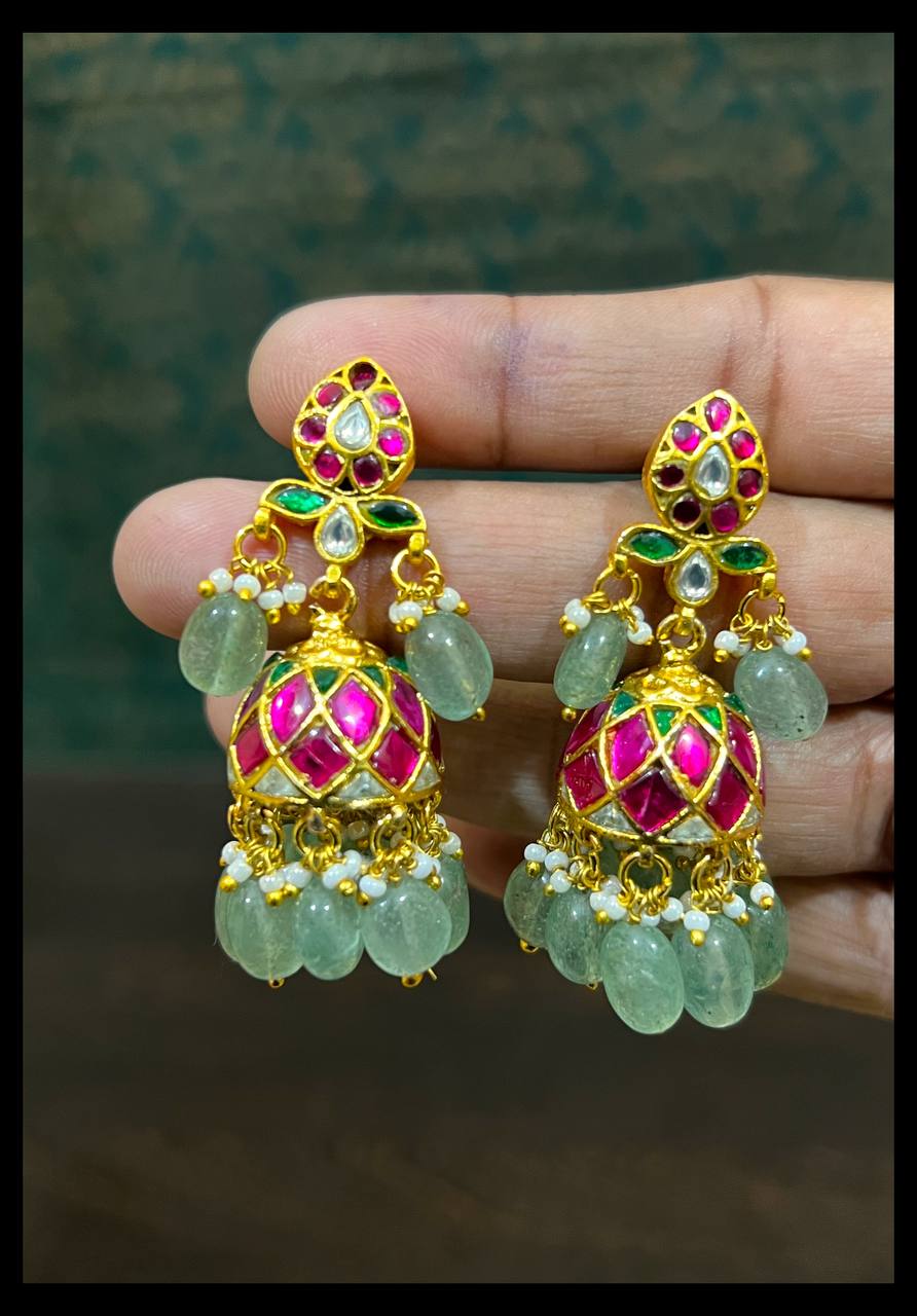 Leaf Pattern Jadau Jhumkis - KE00568