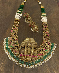 Antique Polish Jadau Lakshmi Haram With beads - PB00575