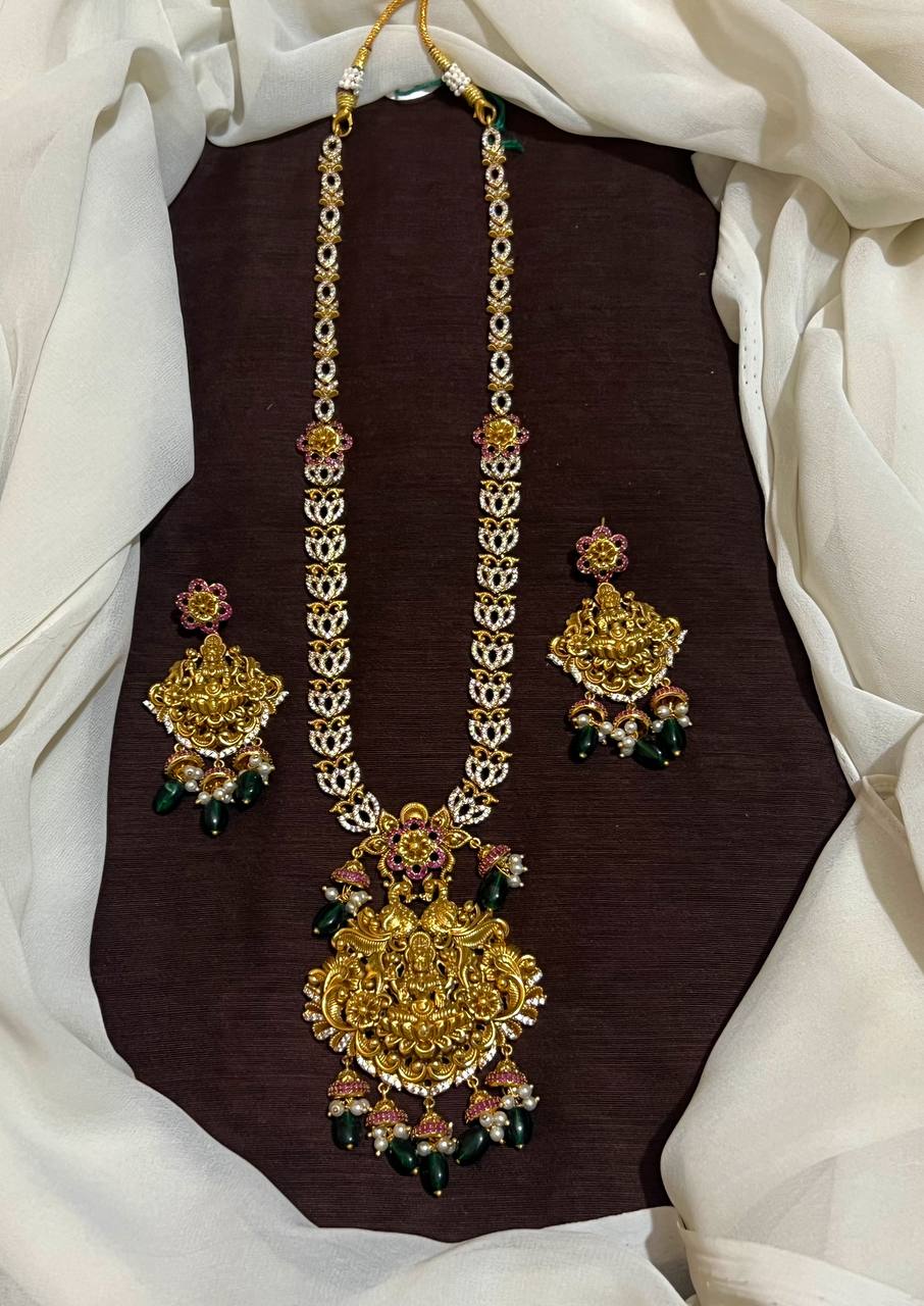 CZ Stone Lakshmi Long Haram In Gold Polish - NH00183