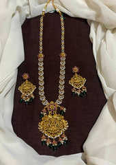 CZ Stone Lakshmi Long Haram In Gold Polish - NH00183