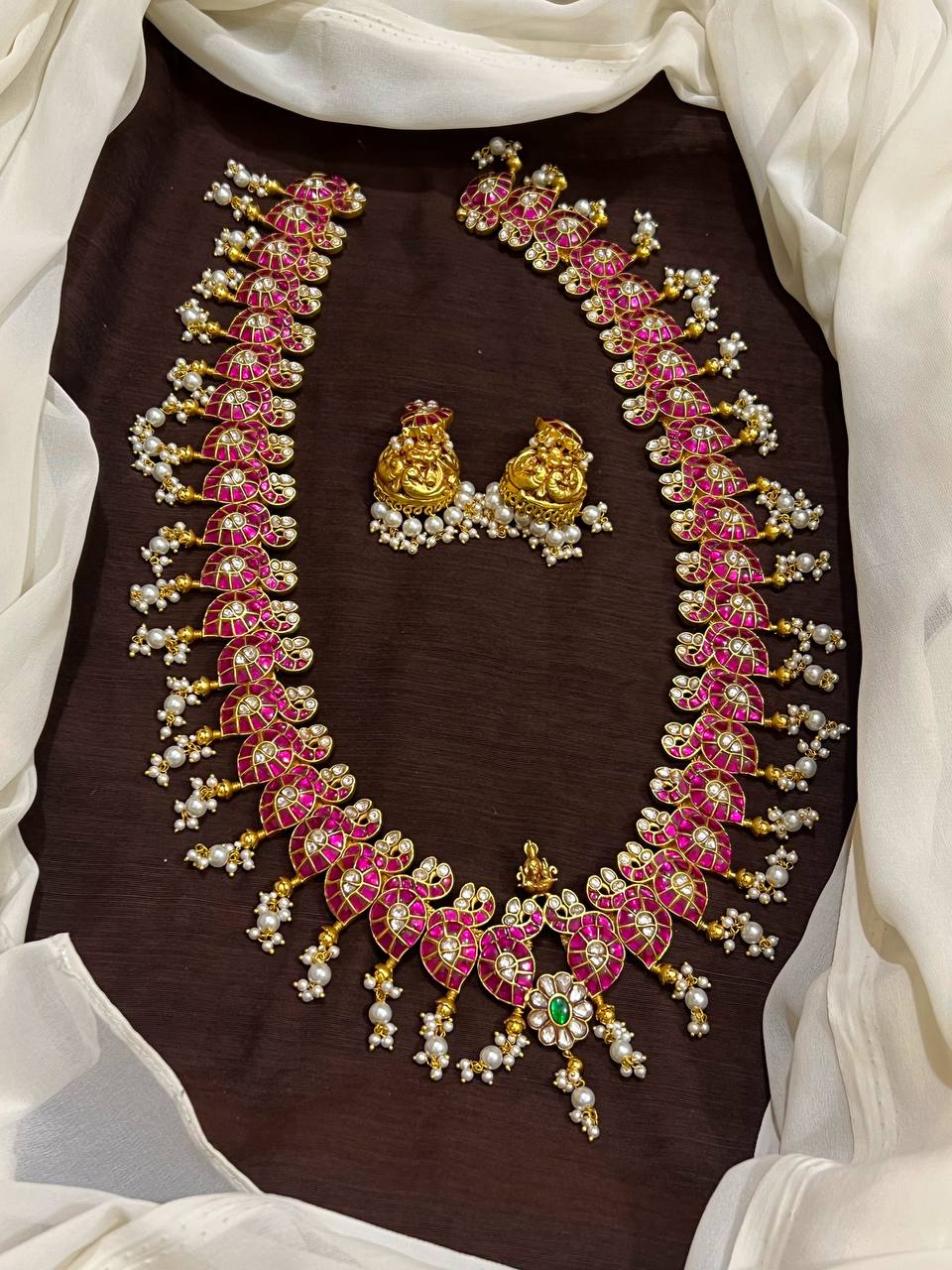 Jadau Peacock Mango Long Haram - KH0053