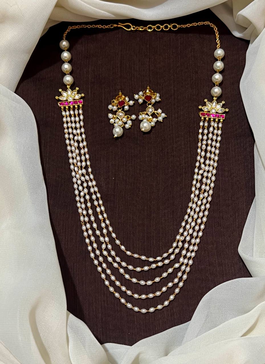 Jadau Cute Side Pendants With Pearls Haram And Earrings - PB0045