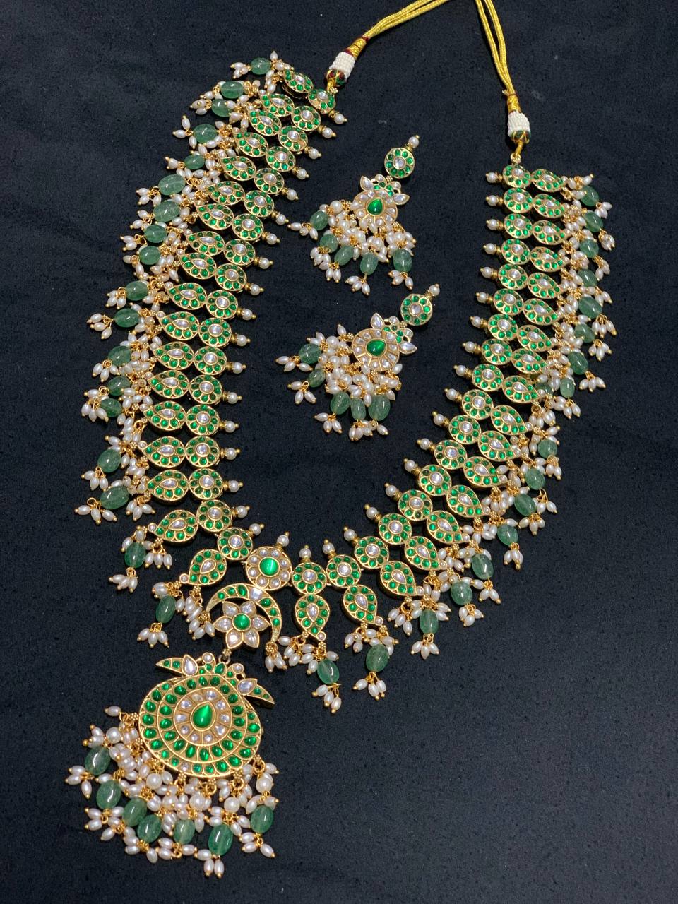 Emerald Ambani Pota Stone Set with Pearls and Beads - KH0046