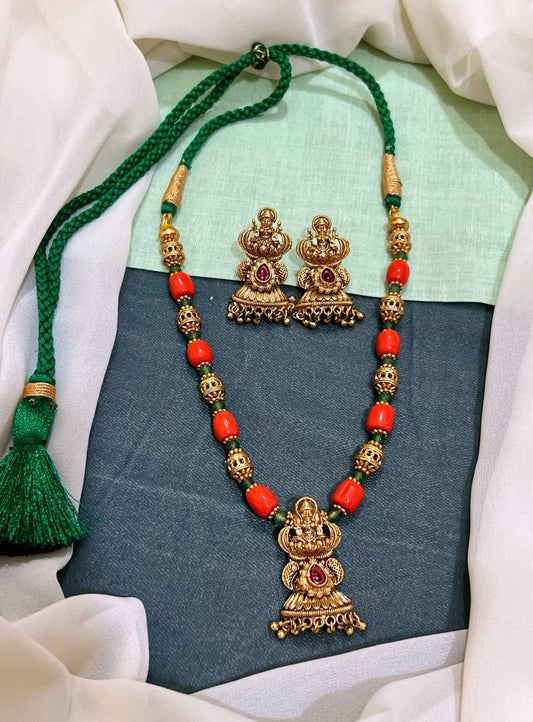 Coral Emerald in Naskhi Necklace with Pendent - NN0081