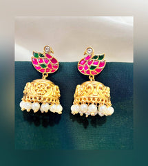 Beautiful Swan In Multi Jadau Kundan Jimika - KE00110