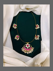 White stone Chand bail Necklace in Kunda - KN00219