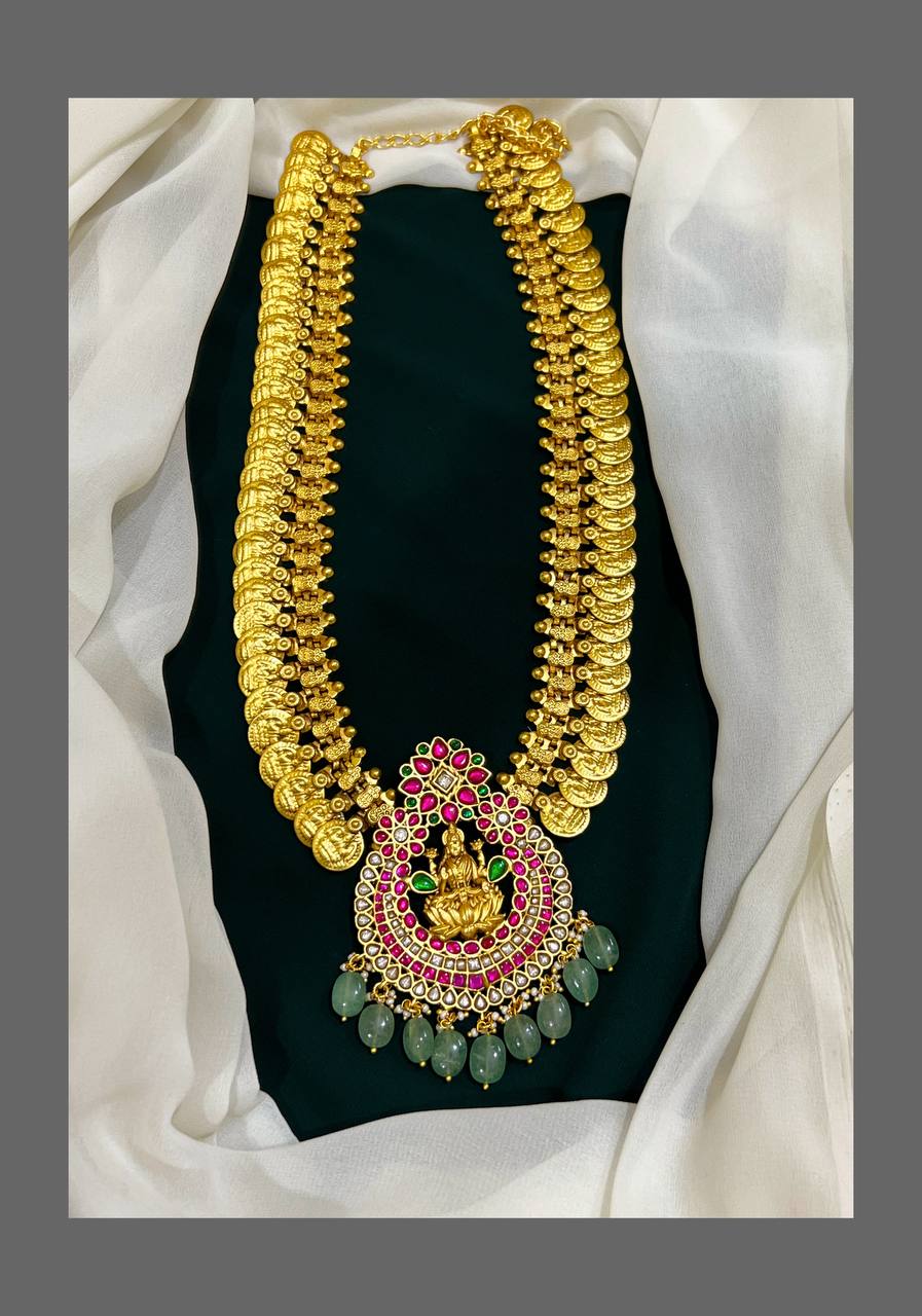 Kashu mala with Ruby Lakshmi pendent in Kundan Haram - KH00159
