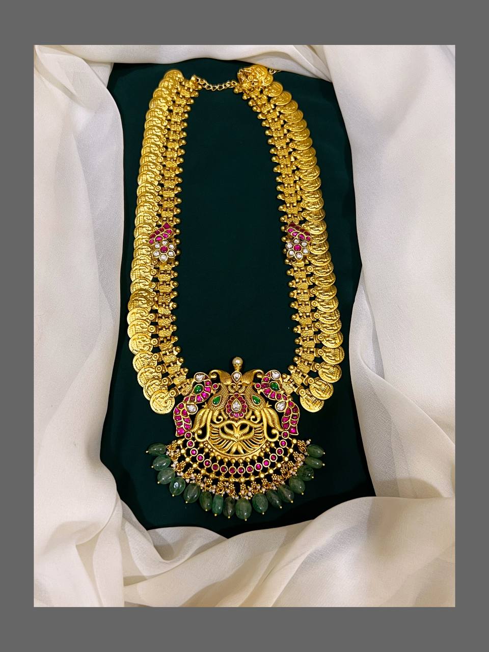 Kaasu Mala with Peacock Pendent in Kundan - KH00182