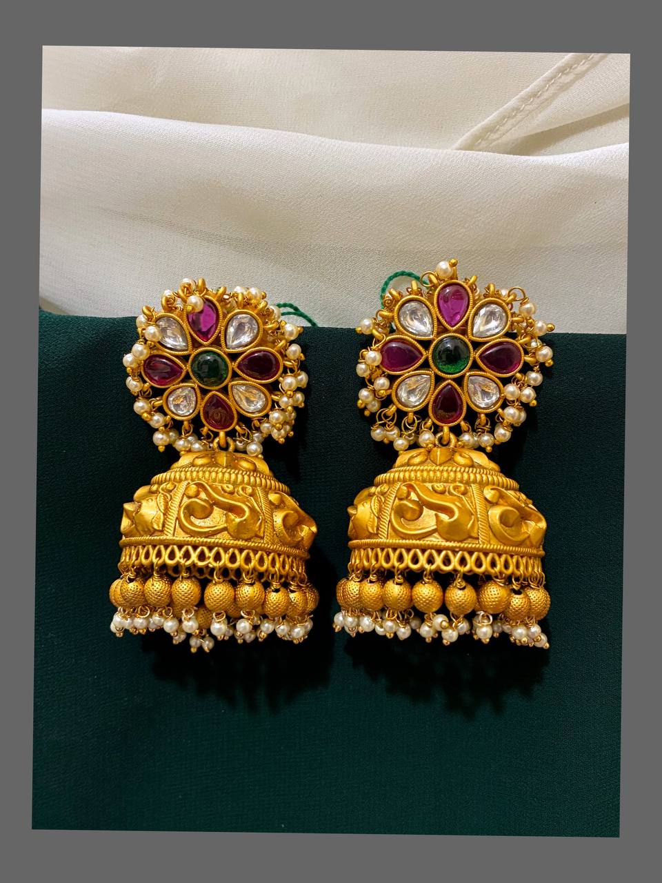 Flower Pattern Temple Jhumki - NE0175