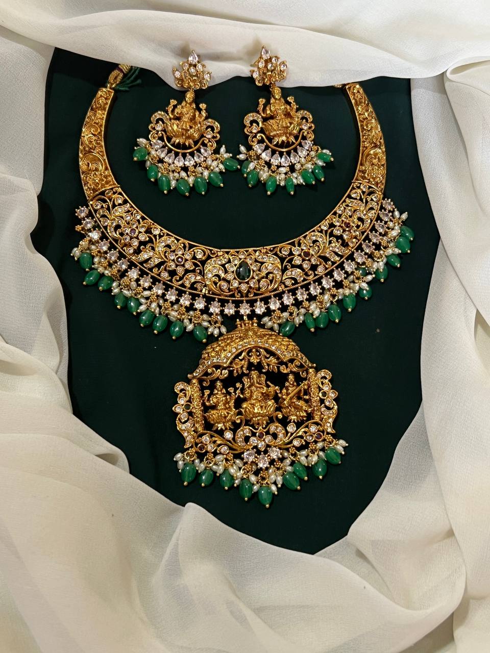 Lakshmi Ganesh and Saraswathi pendent Necklace in Nakshi -  NN00161