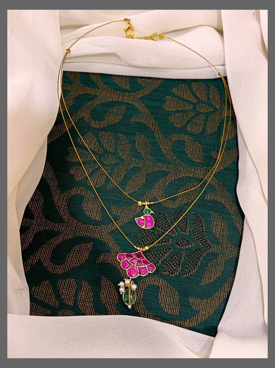 Ruby Double Step Invisible Chain In Kundan - KN00431