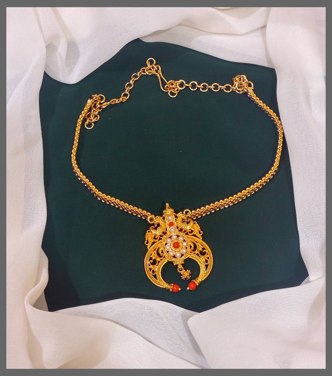 Beautiful Necklace With Double Peacock Pendent In Nakshi - NN00361