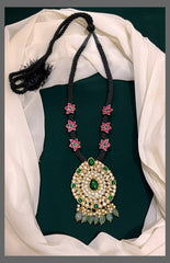 Lotus With Emerald Pendent In Black Dori - BD0062