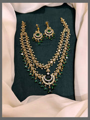 Double Layer Emerald and white stone Necklace in Victorian - VN00157