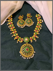Beautiful Multi colour Necklace with Flower Pendant in Nakshi -NN00568