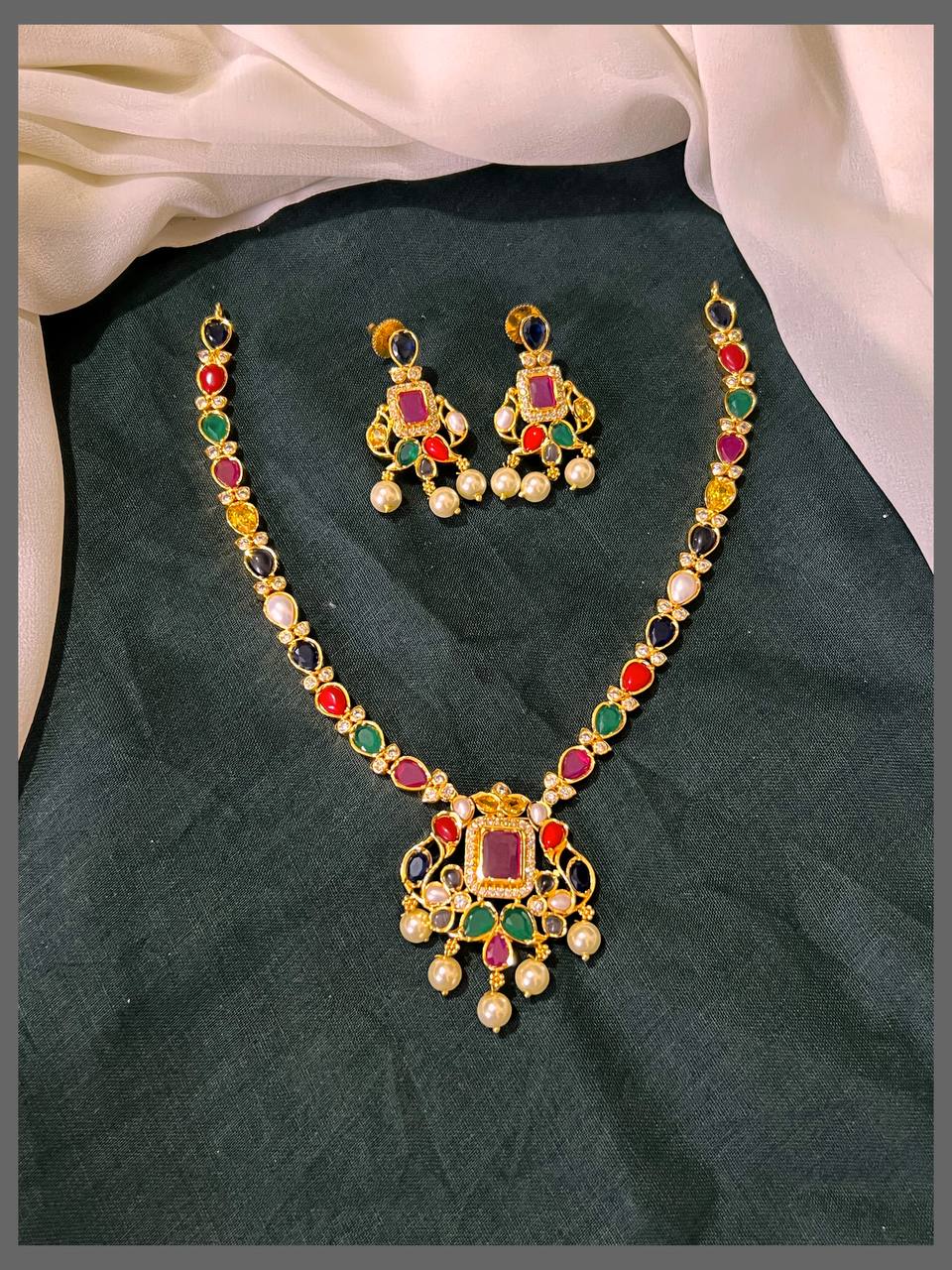 Multi Stone Necklace in Nakshi - NN00579