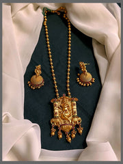 Lord Krishna Pendant in Nakshi with Gold Pearl Haram - PB00423