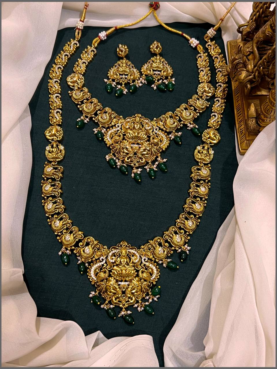 Lakshmi Pendant with Peacock Haram ib Bridal Set - BR0054