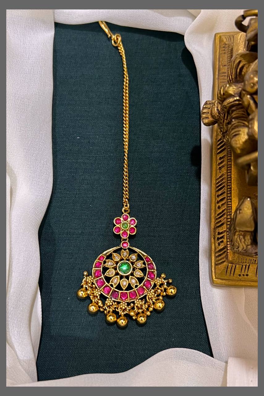 Flower Stone and Chandbali Maang Tikka - HA00175