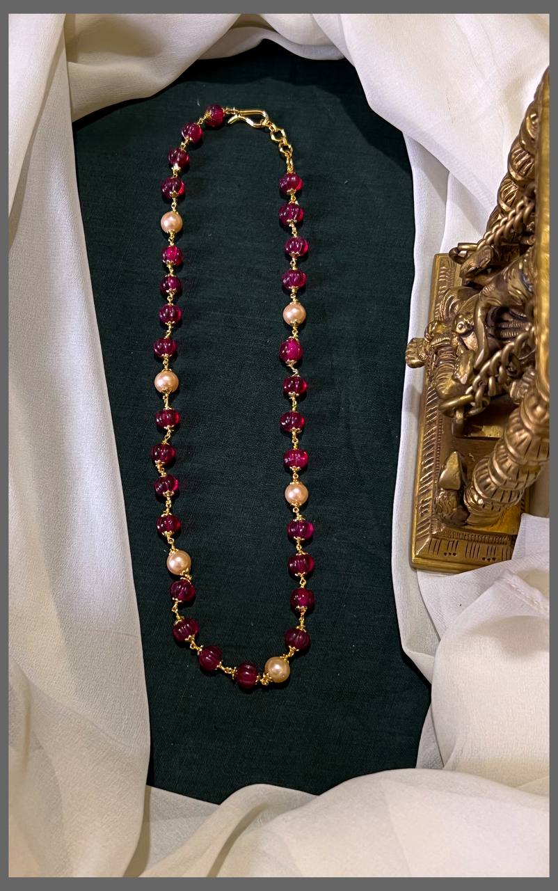 Ruby and Cream Pearl Chain - PB00481