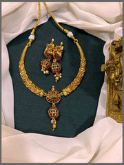 Antic Kante Flower Necklace with Lakshmi pendant in Nakshi - NN00759