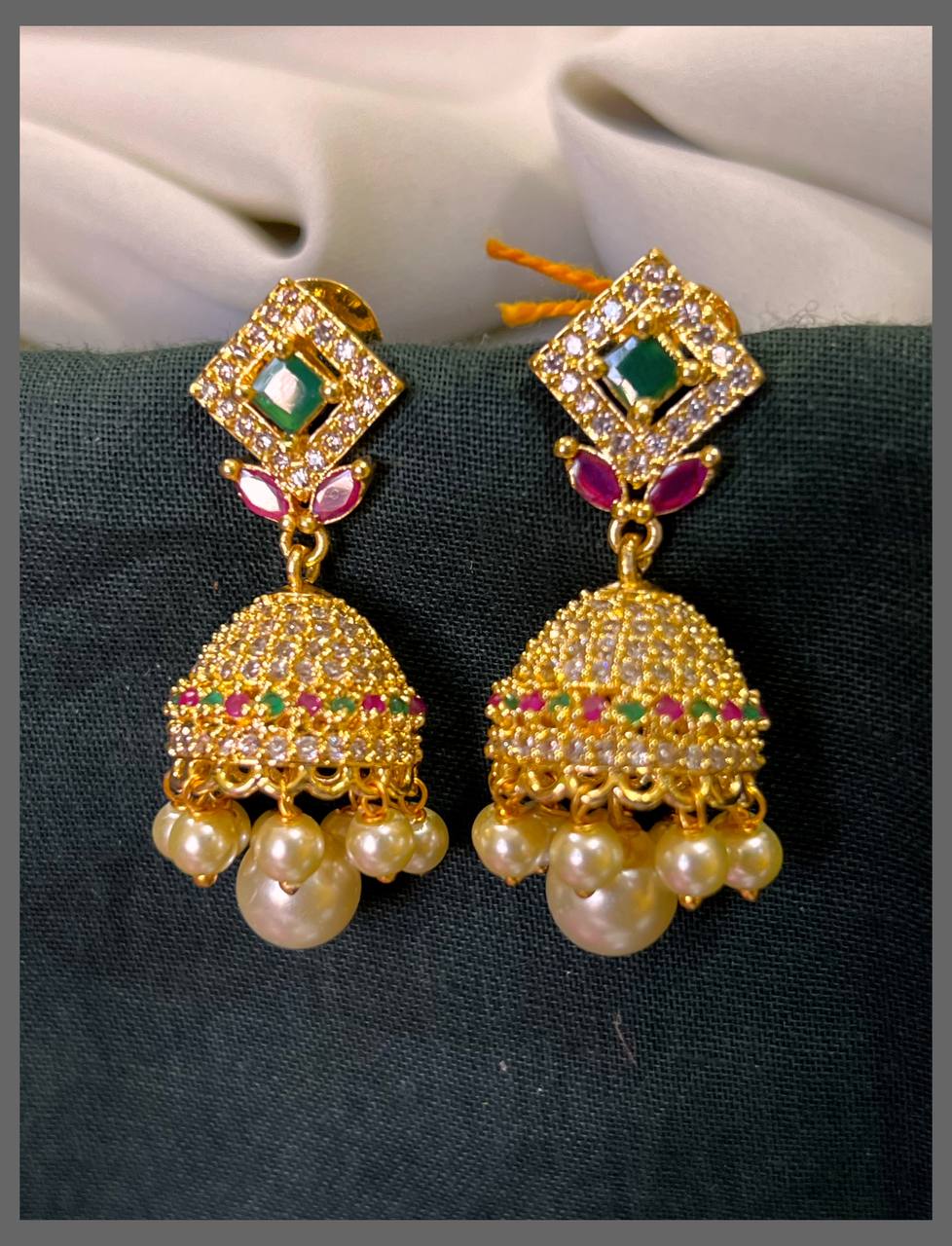 White stone Jhumki and Multi stone Earring in Nakshi - NE00613