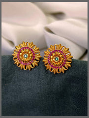 Flower Design in Small Emerald  Nakshi Earring - NE082