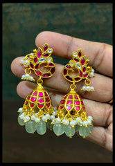 Jadau Peacock Jhumki With Screw Back - KE00566