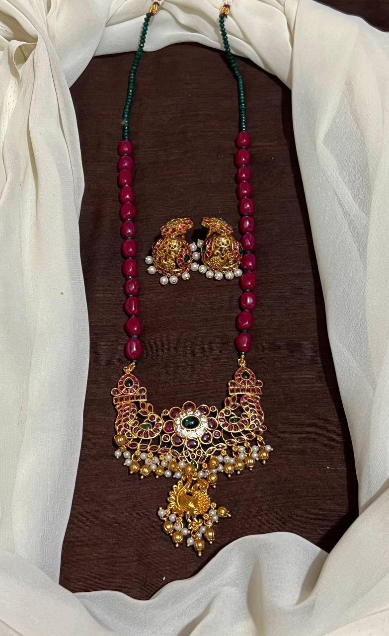 Ruby Enerald Beads With Rani Haram Pendant - PB00396