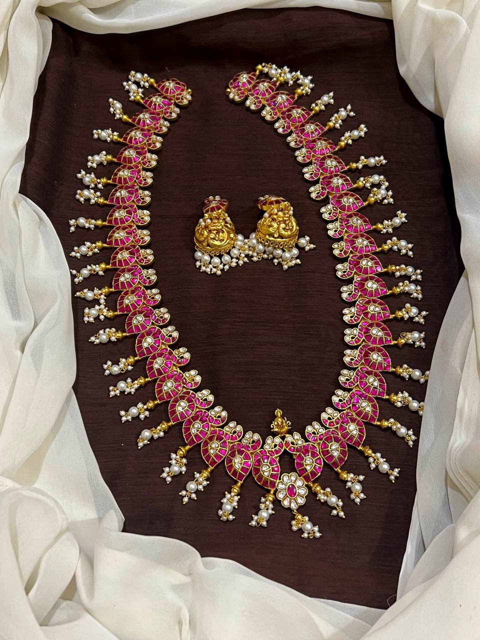 Jadau Peacock Mango Long Haram - KH0053