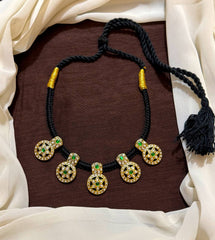 White Jadau Stone Bottu Black Dori - BD00112