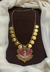 Gold Replica Kaasu Necklace With Peacock Pendant - KN00103
