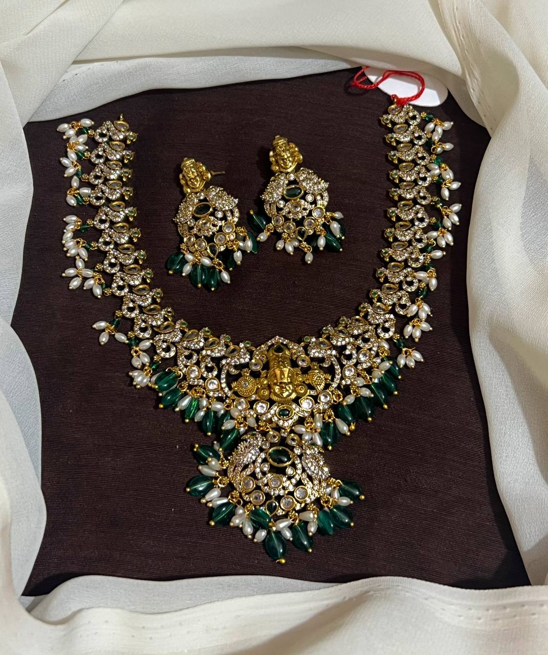 Victorian Polish Balaji Pendant set with Pearls and beads - VN00203