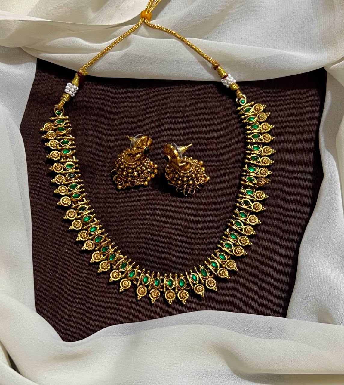 Cute Small Necklace with Pota Stone and Jhumki - NN00992