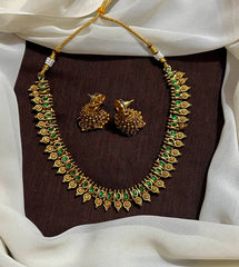 Cute Small Necklace with Pota Stone and Jhumki - NN00992