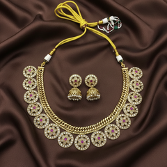 Jadau Jilebi Bottu Necklace With Jhumki - KN00603