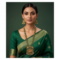Kempu Flower Pattern Haram With Earrings - NH00466