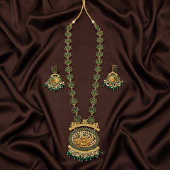 Kempu Flower Pattern Haram With Earrings - NH00466