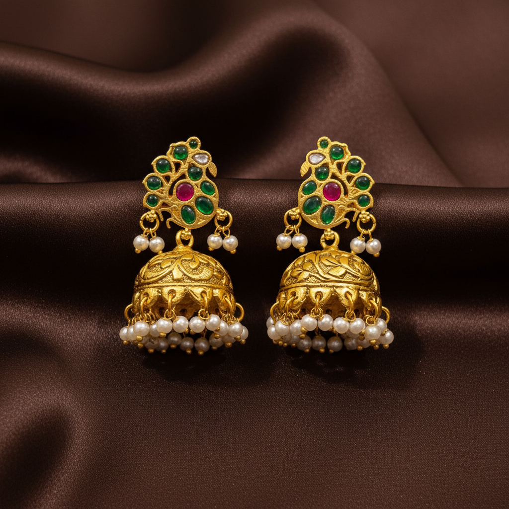 Jadau Peacocok Stud Jhumki - KE00591