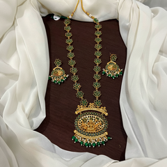 Kempu Flower Pattern Haram With Earrings - NH00466