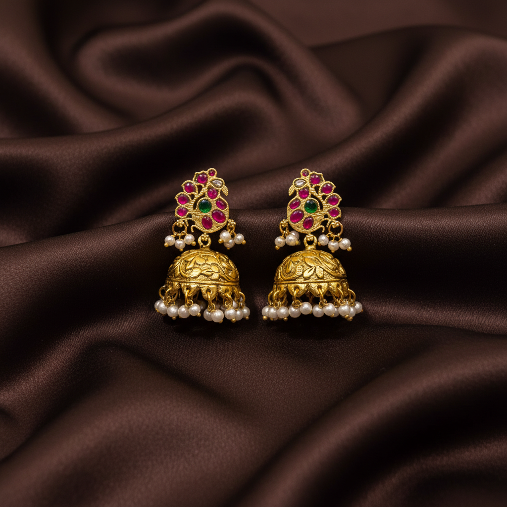 Jadau Peacocok Stud Jhumki - KE00591