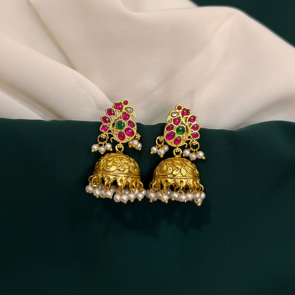 Jadau Peacocok Stud Jhumki - KE00591