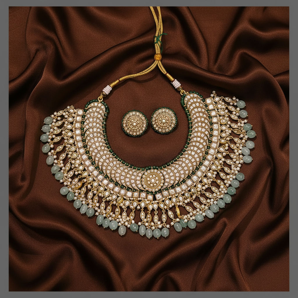 Beautiful Kundan Necklace With Pearls - KN00457