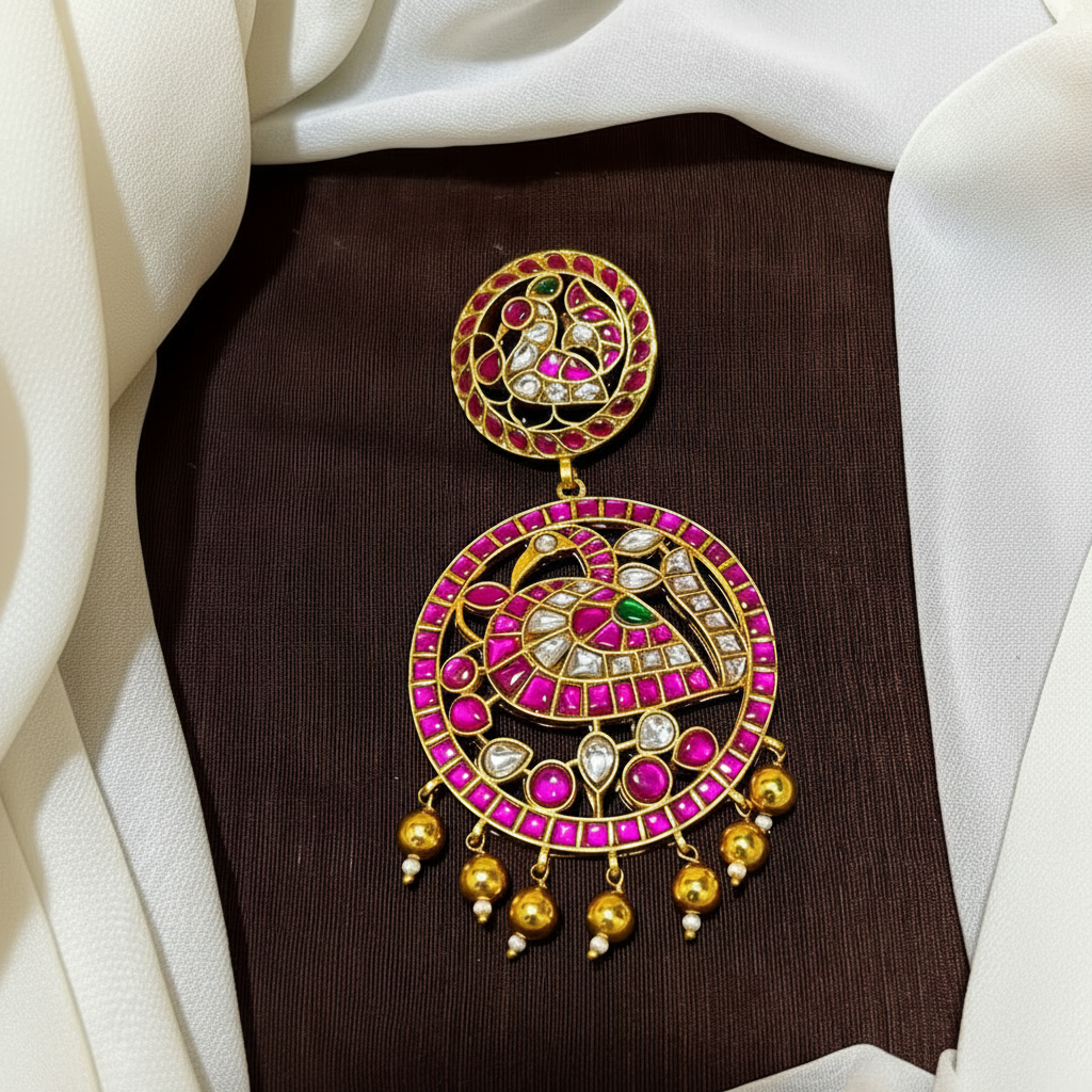 Jadau Pendant With Peacock Design - KP00198