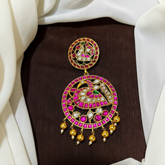 Jadau Pendant With Peacock Design - KP00198